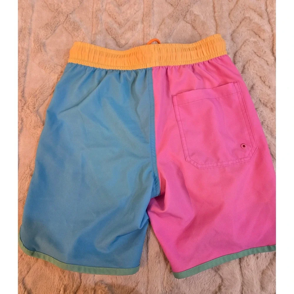 SurfCuz Boys Colorblock Swim Trunks Pink Blue Yellow Compression Liner Size 8